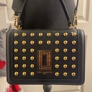 NWT! Karl Lagerfeld Paris Simone Black and Gold Studded Crossbody